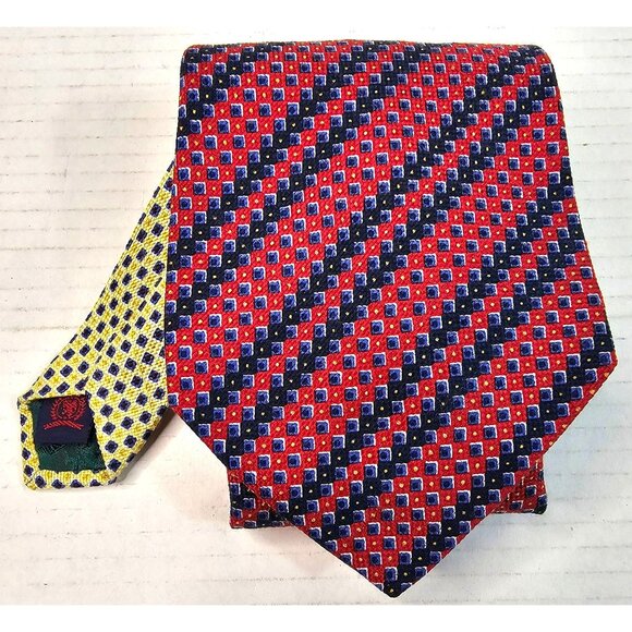 Vtg Tommy Hilfiger Red & Yellow Repp Geometric Silk Tie For Men - Picture 1 of 6